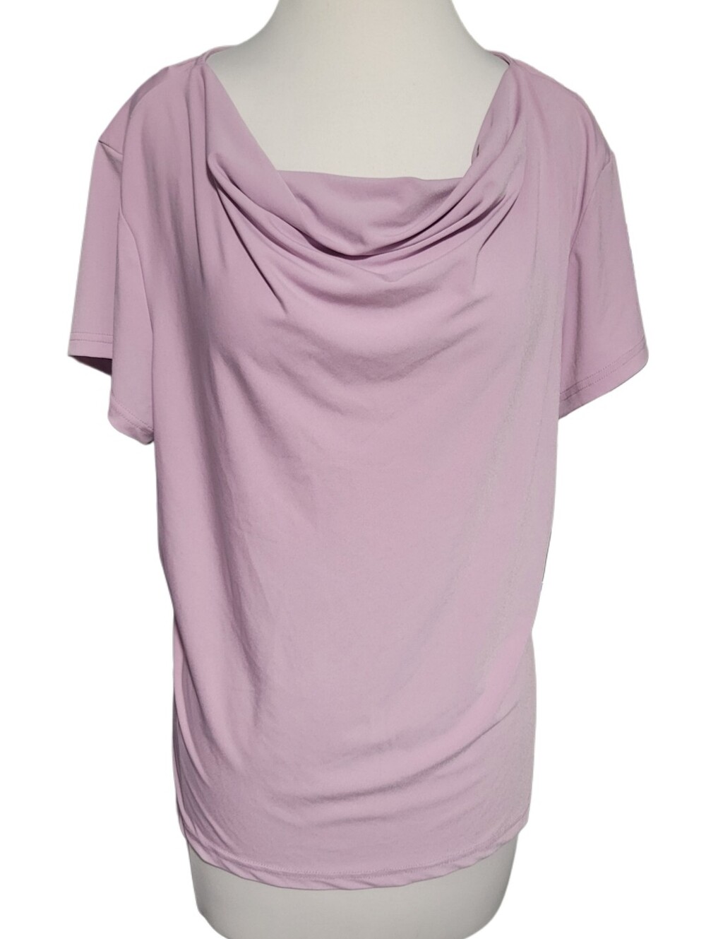 Draped Cowl Neck Short Sleeve Top - Light Lilac - Size XL